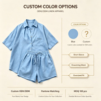 Ensemble deux pièces en lin pour femmes, vêtements d'été décontractés, chemise à manches courtes et short, avec broderie personnalisée, ensemble pour femmes OEM