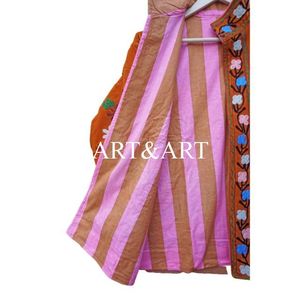 Veste boutonnée pour femme, faite à la main, régulière, automne-hiver, multicolores, motif brodé en rayures Suzani, tissu en coton imprimé, matelassée - Product Image 5