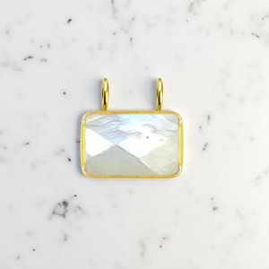 925 rectángulo de plata facetado 10x14 MM Arco Iris piedra lunar doble fianza encanto colgante joyería para mujeres - Product Image 1