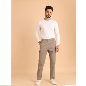 Pantalon Cargo taille moyenne en sergé de coton 100% de qualité supérieure Style décontracté Toile Six poches fonctionnelles pour l'utilité et le confort-Kaki - Product Image 1