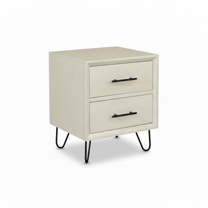 Mesa de centro moderna con patas de color arena blanca, madera de caucho duradera, chapa de roble MDF - Product Image 1