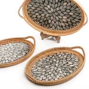 Decorative Round Rattan Stylish <b>Tray</b> With Modern Chic Handcrafted Design Ideal For Serving Drinks <b>Snacks</b> And Gifts - Product Image 6