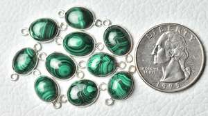 Excelente Plata de Ley 925 8x10mm cabujón de malaquita verde Natural bisel ovalado ajuste enlace encanto conectores hacer collar - Product Image 4