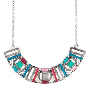 Urthn 1110735B RODIO-plateado Meenakari piedra declaración collar moda joyería conjunto - Product Image 1