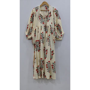 Robe maxi d'été pour femmes en pur coton, imprimé floral bohème, imprimé à la main, manches longues, indienne, écologique, naturelle, lavable - Product Image 1