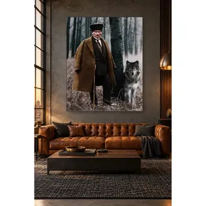 Fida Ataturk avec un loup dans un forêt enneigée, impression sur toile - Product Image 4