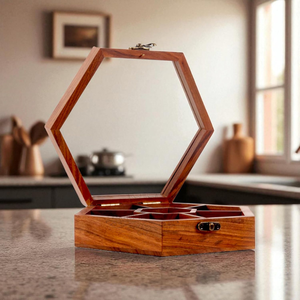 Boîte à épices en bois 7 compartiments Rangement Fait main Écologique Meubles de cuisine en bois Outils de cuisine en bois & Organisateur Décoration de cuisine - Product Image 2