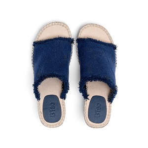 Sandales compensées décontractées pour femmes OEM ODM, Espadrilles, Semelle tressée EVA/Jute, Bleu, Bord frange poilu, Chaussures pour dames, Fabriquées en BD - Product Image 2