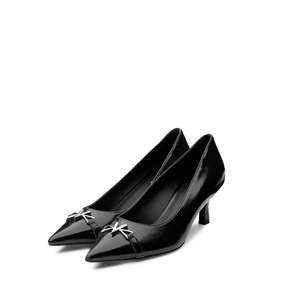 Zapatos de Vestir Negros con Punta Abierta para Mujer, Tacón Fino de 3 cm, Diseño de Tiras, Plantilla de Pelle Verniciata, Primavera/Verano, Hecho en Italia - Product Image 4