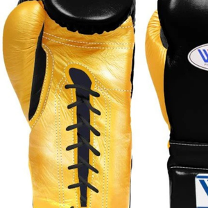ถุงมือชกมวยแบบผูกเชือก Winning สีดำทอง หนังแท้ ถุงมือชกมวยระดับเอลีท สำหรับการฝึกซ้อมและการต่อสู้ ขนาด 8oz 10oz 12oz 14oz 16oz - Product Image 3
