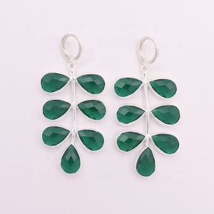 Elegantes pendientes colgantes hechos a mano chapados en oro, piedra preciosa de Topacio Azul en forma de pera, pendientes largos de estilo de Aro a la moda - Product Image 3