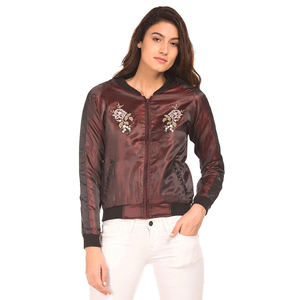 New Fashion Wholesale Women's Satin Bomber <b>Jacket</b> Floral Embroidery Zipper Closure Autumn Style Regular Fit Full Sleeve - Product Image 4