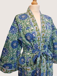 Bata Larga Estampada Floral para Mujer, Manga Larga, Cuello Mandarín, 100% Algodón, Suave, Informal, para Primavera - Product Image 5