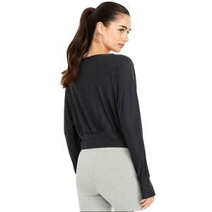 Camiseta informal de LICRA modal de diseño personalizado de manga larga recortada de ciruela profunda negra de verano al por mayor para mujer - Product Image 3