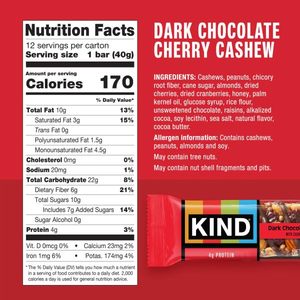 คินด์ นัทบาร์ รสดาร์กช็อกโกแลตเชอร์รี่แคชชู ขนมเพื่อสุขภาพ ปราศจากกลูเตน โปรตีน 4 กรัม บรรจุ 12 ชิ้น - Product Image 6