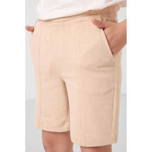 TOMMYLIFE Short en coton mélangé doux et texturé pour garçons, coupe standard, confortable, beige, vêtements d'été pour enfants - Product Image 4