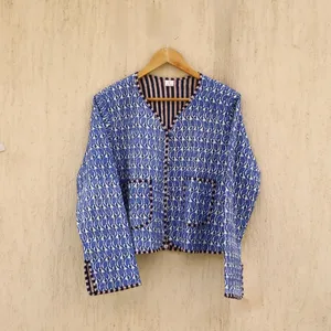Venta caliente Moda Algodón Estampado Hecho a mano Kantha Trabajo Manga larga Ocasión Desgaste Chaqueta de mujer calidad natural mejor vestido - Product Image 1