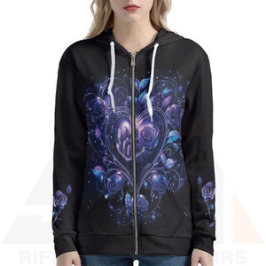 Sudadera con Capucha Galaxy Winter Terry con Estampado de Huellas de Pata Floral, Diseño de Corazón Rosa Morado, Felpa de Alta Calidad, Frente Blanco, Cordón Ajustable, Bolsillos Tipo Canguro - Product Image 4