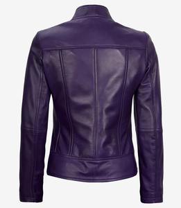 Veste en cuir à fermeture éclair de couleur violette de haute qualité pour femmes vente en gros de veste en cuir pour appelant de support pour femmes - Product Image 5