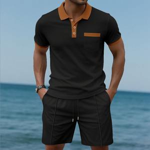Tendance Élégant Respirant Shorts Chemise Ensemble Personnalisé Décontracté Col Montant T-shirts Ensembles Top Qualité En Gros Shorts Ensemble pour Hommes - Product Image 1