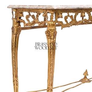 Juego de Mesa Consola de Mármol de Lujo Hecho a Mano con Dos Mesas Auxiliares a Juego, Base Tallada en Oro Ornamentado y Patas Curvas Clásicas - Product Image 6