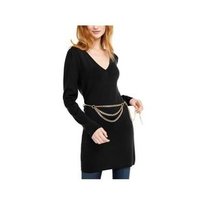 Túnica Suéter Casual con Cinturón de Cadena para Mujer, Color Negro Intenso, Talla Pequeña, para Otoño, de INC International Concepts - Product Image 1