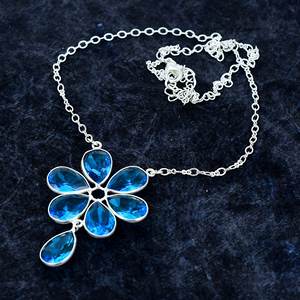 Collar Chapado en plata 925 con forma de pera de Topacio azul para mujer, collar de cadena de aniversario, collar de dama de honor, regalos para ella - Product Image 3