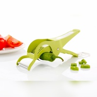Handmatige duurzame plastic groente snijder/schiller, groene ABS behuizing, roestvrijstalen mes, multifunctionele snijmachine, vaatwasserbestendig