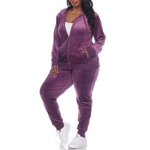 Survêtement en velours pour femmes Ensemble en velours personnalisé Pantalon à capuche à manches longues Ensembles de survêtement en velours pour femmes Costume de sport grande taille - Product Image 1
