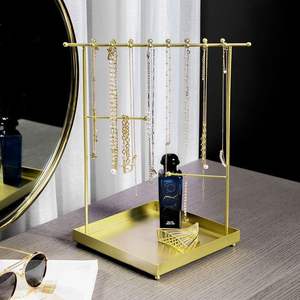 Elegant Metal Jewelry Stand With Multiple <b>Hooks</b> And Trays Perfect For Organizing Necklaces Bracelets <b>Earrings</b> And Rings - Product Image 1