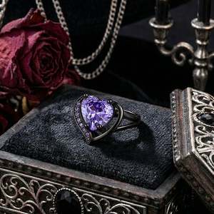 Jeulia Gothic Black Split Shank Purple Heart Cut Fashion <b>Ring</b> for Children - Product Image 4