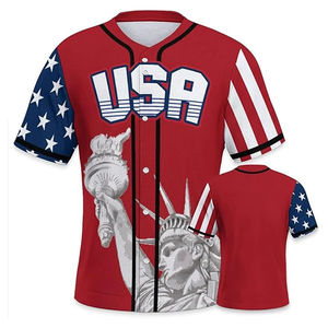 Bajo MOQ Ropa deportiva personalizada Impresión por sublimación con botón Tallas grandes Transpirable EE. UU. Jersey Béisbol Top Camisas - Product Image 1