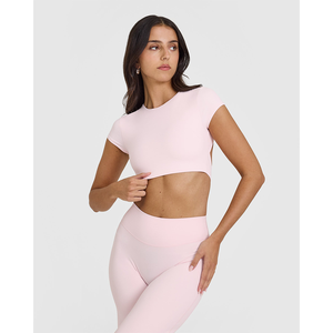 Custom Latest Ballet <b>Pink</b> Women's <b>Crop</b> <b>Top</b> Breathable Soft & Stretchy Print Cotton Short Sleeve Fitness <b>Crop</b> <b>Top</b> Tees for Women - Product Image 1