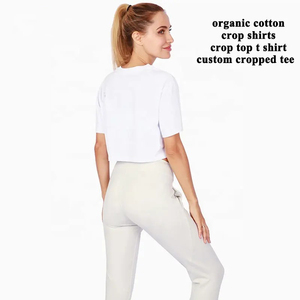 Camiseta de algodón de alta calidad para mujer, fabricantes OEM, Tops cortos ajustados con estampado personalizado, cuello redondo, informal, logotipo sólido, teñido liso - Product Image 2