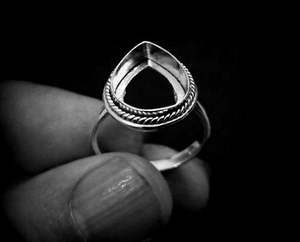 Genuine 925 Sterling Silver Pear Shape Vintage Design Blank Bezel Setting Collet Semi-Mount Ring Wholesale Handmade Fine Jewelry - Product Image 2