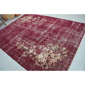 6.8x9.3 ft Rug, Turkish Rug, Vintage <b>Red</b> <b>Wool</b> Bordered Rug - Product Image 1