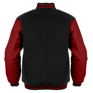 Chaqueta universitaria personalizada de lana negra con mangas de cuero lavanda de estilo americano, chaqueta de béisbol universitaria personalizada para hombres - Product Image 4