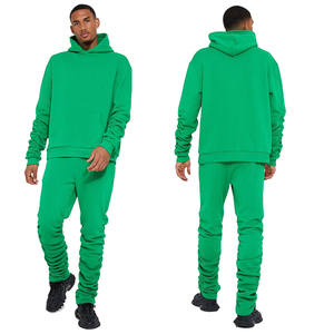 Custom Design Stacked Sweatpants <b>Tracksuit</b> Green Color Pullover Full Sleeve Cotton <b>Polyester</b> Jogging Running <b>Tracksuit</b> For Adult - Product Image 6