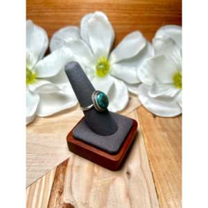 Navajo Handmade Boho Style Blue <b>Moon</b> Turquoise Gemstone <b>Ring</b> Size 7.75 Fine Sterling Silver Everyday Wear Marquise Shape - Product Image 2