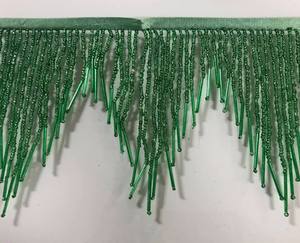 6" Green Glass SEED & <b>Bugle</b> <b>Bead</b> <b>Beaded</b> Fringe - Product Image 4