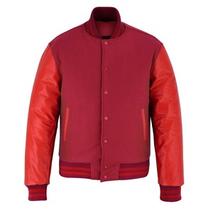 2025 OEM Men's Winter Heated Fashion Jacket Top Trending Red Fleece Leather Sleeves Stand Collar Varsity Jacket Style Wholesale - Product Image 1