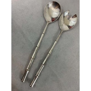 Mango de diseño de palo de cadena de acero inoxidable, juego de cuchara y tenedor para servir ensalada de diseñador Chapado en plata para boda - Product Image 4