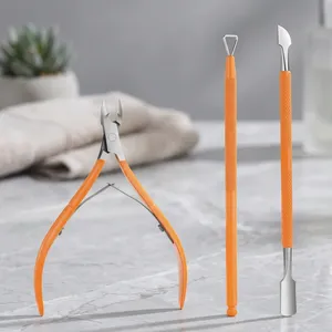 MORGANS INDUSTRIES Professional Stainless Steel Nail Tool Set Orange Handle Cuticle Nippers Pusher Remover Durable Wide Jaw - Product Image 1