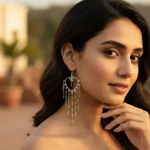 Boucles d'oreilles pendantes en argent 925 pour femmes, pierre précieuse péridot vert, perle d'eau douce, motif floral, or émeraude, bijoux élégants - Product Image 2