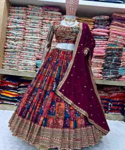 Prix de gros coton lourd feuille de soie impression Lehenga Choli beau vêtement ethnique Dupatta indien pakistanais tenue de réception - Product Image 2