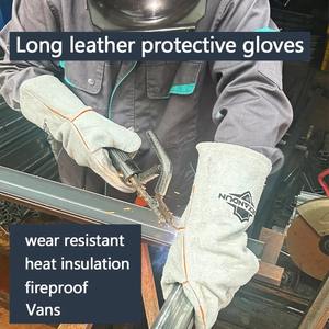 Men's Cowhide <b>Work</b> <b>Gloves</b> with Durable Non-Slip Grip Long Welding <b>Gloves</b> Firm Leather Material - Product Image 2