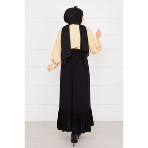Jupe crayon noire modeste en mousseline avec taille élastique et détails boutonnés, coupe ajustée confortable, taille XS, style formel hiver - Product Image 4