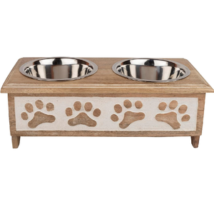 2024 New Arrival Hot Selling White Washed Pet Bowls & Feeders Stainless Steel & Wooden <b>Stand</b> for Pet Food & Water - Product Image 1