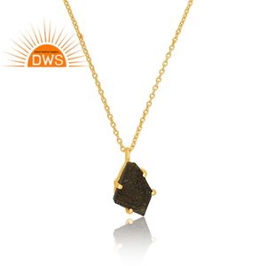 Dernières tendances en argent sterling 925 plaqué or 18 carats collier pendentif en pierre précieuse moldavite brute Demi bijoux fins pour femmes - Product Image 3