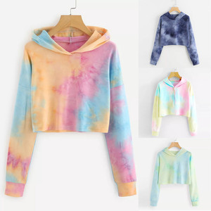 Sweats à capuche courts pour femmes de haute qualité avec manches longues décontracté Tie Dye Style Logo avant printemps saison col à capuche expédition DDP - Product Image 2